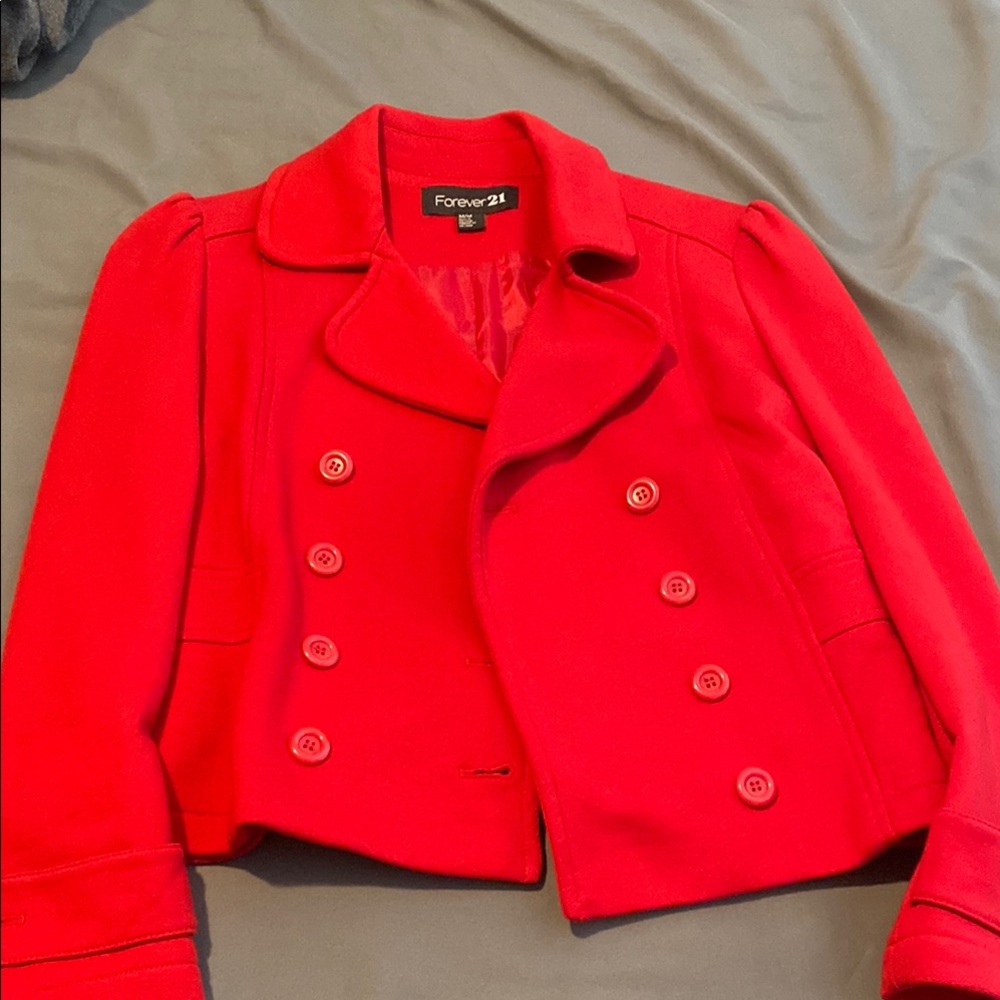 Forever 21 Women's Red Double-Breasted Jacket